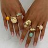 KunJoe 7 Stück/Set Vintage Bunte Acryl Offene Ringe für Damen Punk Geometrische Schlangenform Breiter Ring Finger Schmuck Zubehör