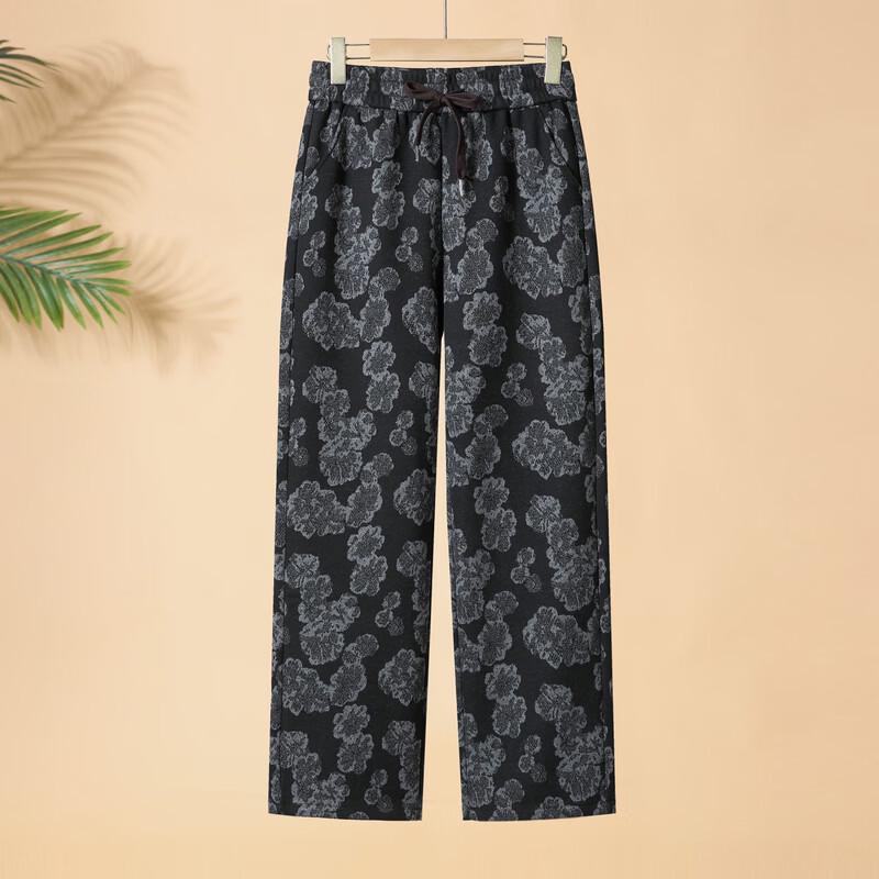 Elderly Women's High-Waist Floral Straight Pants