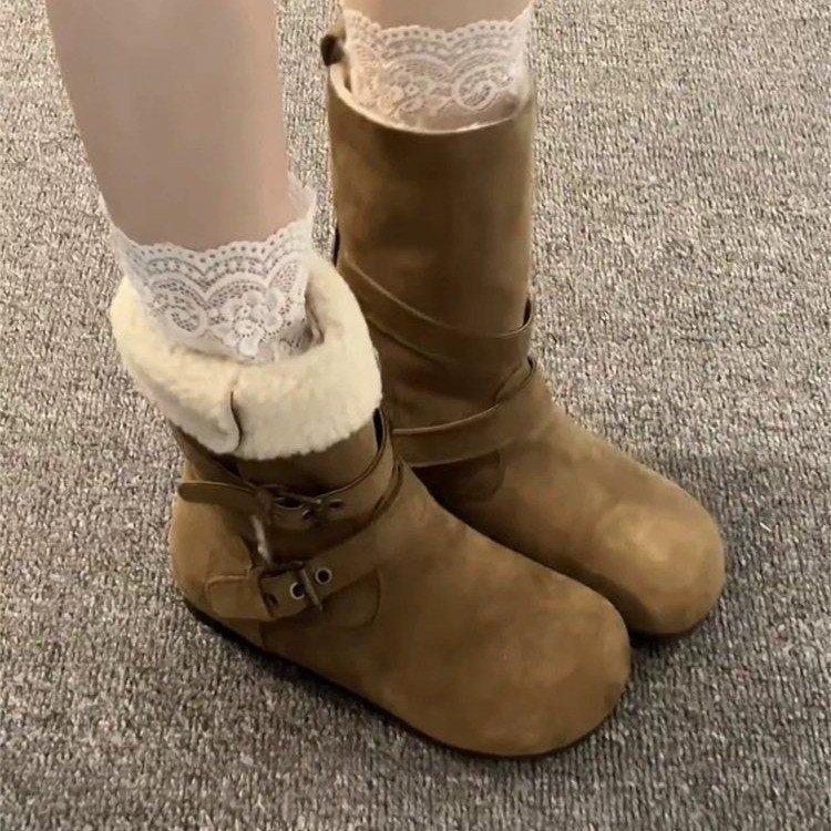 Women's thick bottom two wear winter lightweight warm fur one plush snow boots non-slip wear casual sports Martin cotton boots