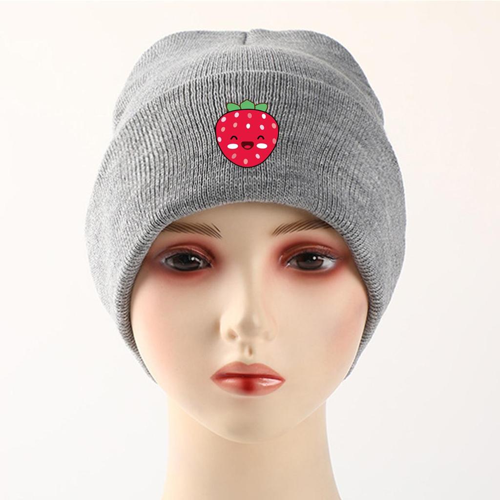 Strawberries Winter Knit Cap Beanie, Cartoon Fruit Skullies Beanies Autumn Versatile Trendy Headwear Knitted Cap Beanie