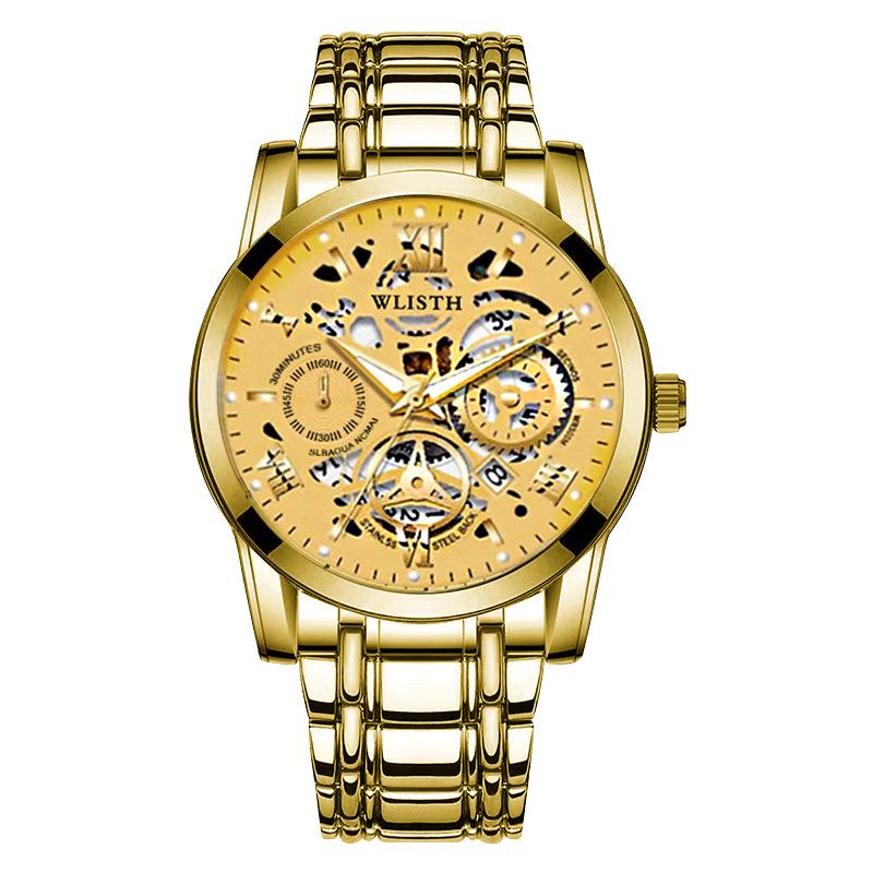 Полые мужские водонепроницаемые светящиеся кварцевые часы с календарем