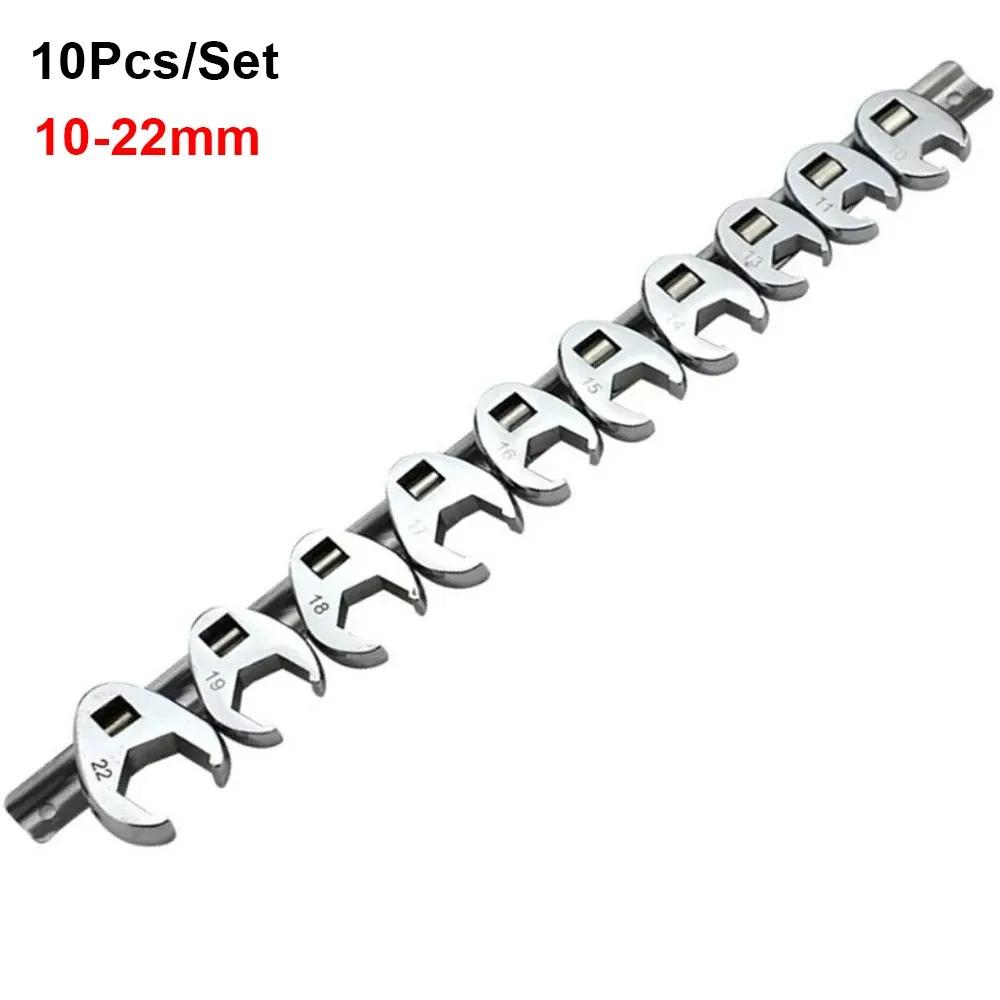 

10Pcs/Set 10-22mm Crowfoot Wrenches Metric Foot Carbon Steel Open End Spanner 3/8Inch Drive Horn Wrench Head