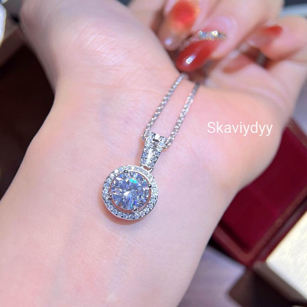 Versatile 3-Carat Faux Moissanite Pendant with Diamond Circle Clavicle Chain