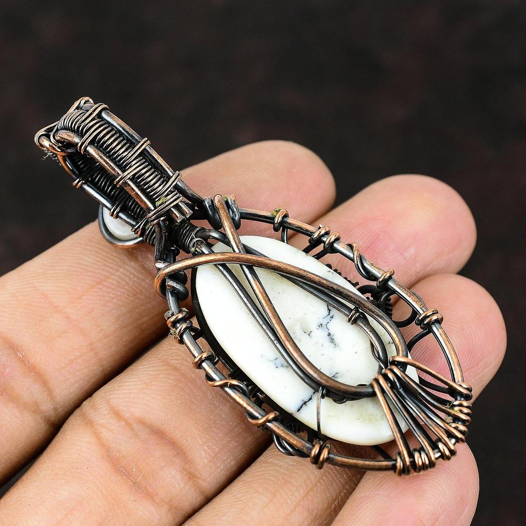 Evil Eye Dendrit Opal Kupferdraht Gewickelter Anhänger Edelstein Kupfer Schmuck Handgemacht Designer Anhänger Regenbogen Mondstein Evil Eye Anhänger Geschenk