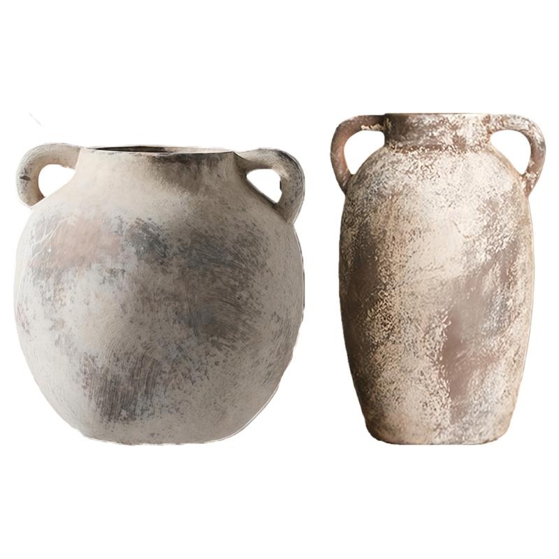 Ceramic Flower Vases Farmhouses Rustics Vases,Handcrafted Weathered Pottery Vases Terracotta Flower Vases Home Decors