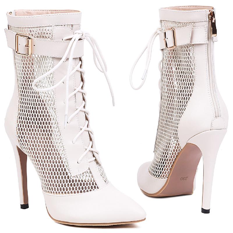 Moda Moda Lato Buty Damskie Buty Seksowne Point Toe Botki Czarno Białe Wysokie Obcasy Sznurowane Impreza Taniec Buty Damskie Duże Rozmiary