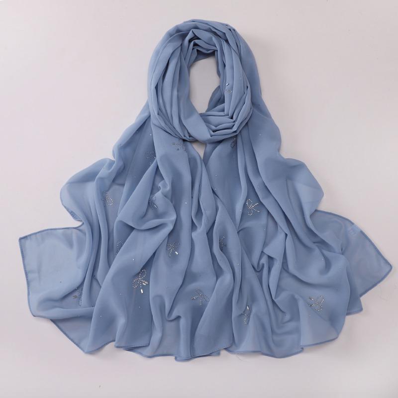 Pearl Chiffon Starry Bow Rhinestone Long Scarf Muslim Women Headscarf