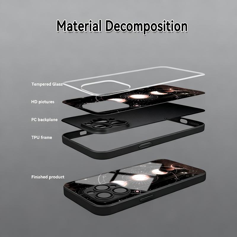 Pink Black Star Phase Moon Wheel Tempered Glass Phone Case For Samsung Galaxy S26 Ultra S25 S24 S23 Plus S23 FE Protection Cover