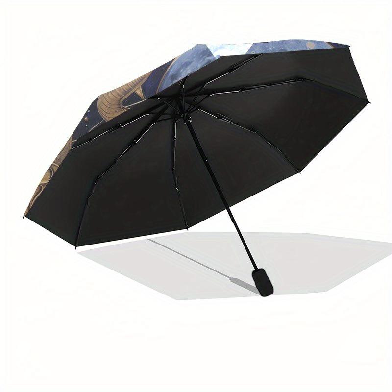 Golden Bull Moon Zodiac Art Print, Celestial DecorUmbrella with Cute Design, Portable 3-Fold Compact Umbrella for Men & Women, Valentine's Day Mother'