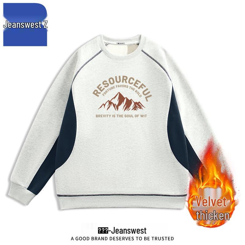 Jeanswest Men's Fleece Lined Round Neck Sweatshirt with Mountain Graphic