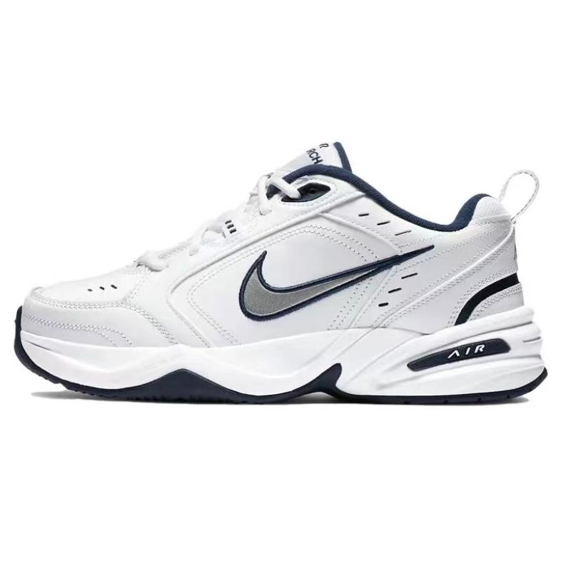 Nike Air Monarch 4 White Navy Textile, Leather Cushioning Low Top Chunky Sneakers Unisex White Gray 415445-102(Team4-)