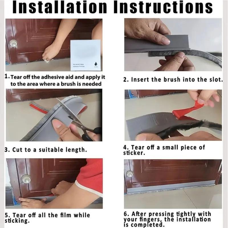 Door Seal Draft Stopper with Brush Reduce Noise, Rubber Door Sweep Breeze BlockerInsect Proof, Dust Proof and Sound Proof Seal