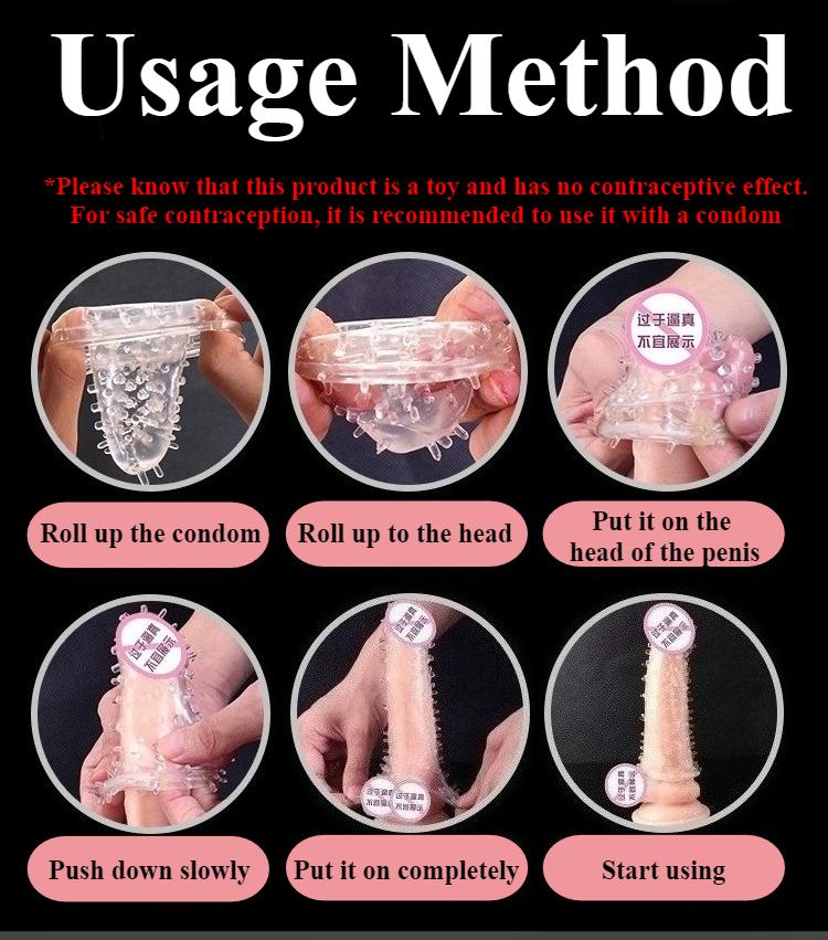 1PCS Transparent Penis Covers Extender Men's Crystal Wolf Tooth Condoms Finger Cock Ring Adult  Sex Toys For Male Longer Lasting