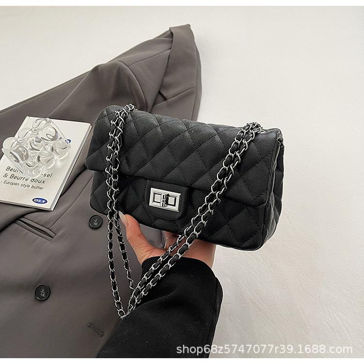 Lingge embroidery thread shoulder bag bag women's 2025 new silver small square bag ins texture niche PU chain underarm bag