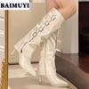 Sexy Spitzschuh High Heels Damenschuhe Marke Kniehohe Stiefel 2025 Trend Reißverschluss Stilettos Punk Stiefel Designer Pumps Mujer Botas