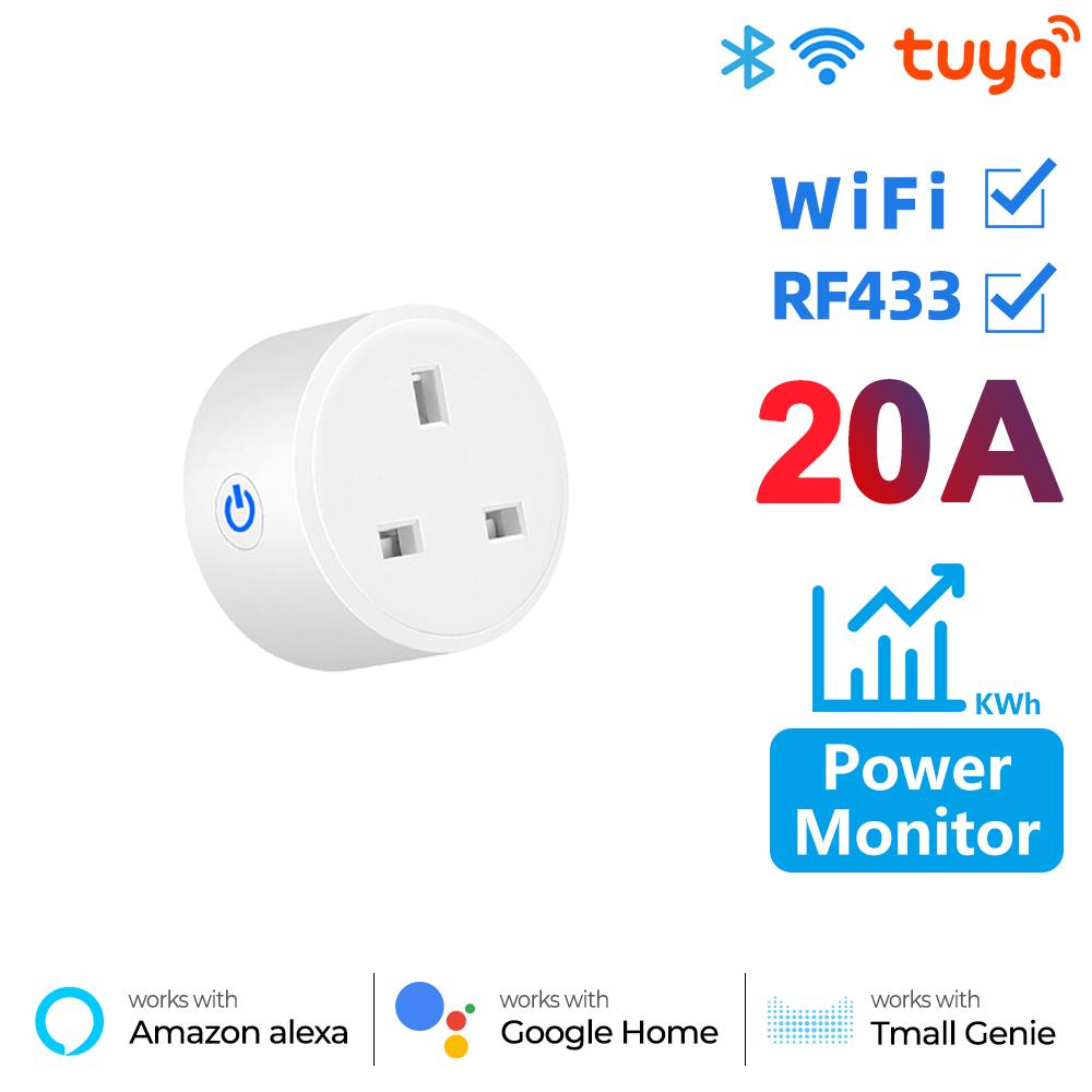 Wifi Rf433 Uk Smart Socket Plug Outlet 20a Adapter Power Monitor Wireless Remote Voice Control Timer For Google Home Alexa