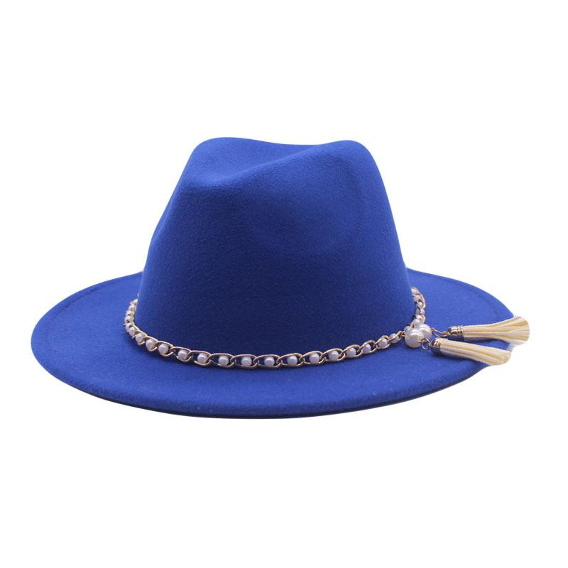 European and American fashion new chain jazz hat autumn and winter eaves fashion woolen top hat