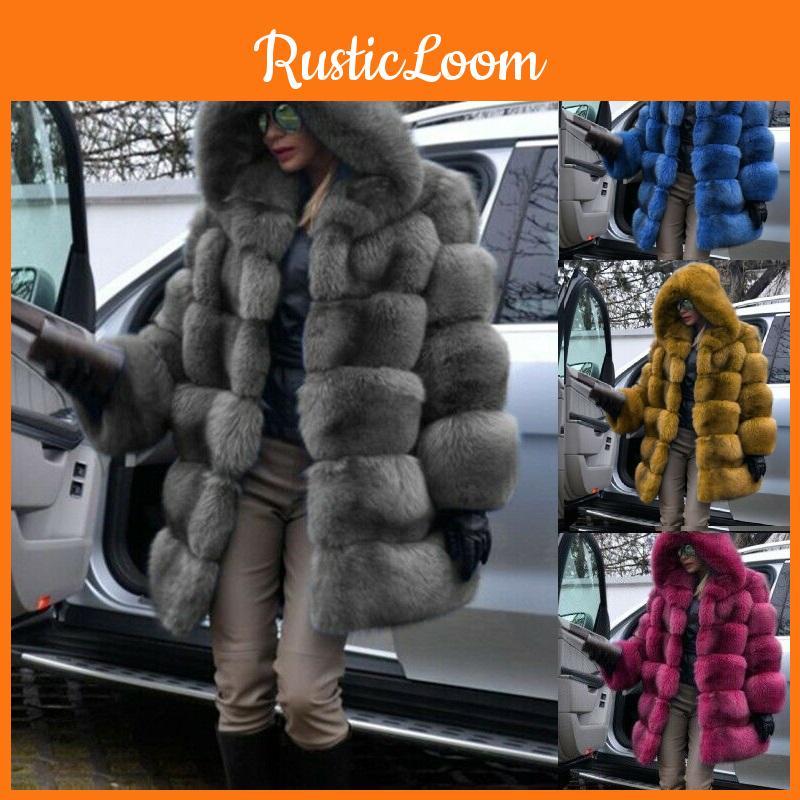 Fur Winter Womens Coats Cozy Jacket Hooded Thicken Coat Outwear Overcoat