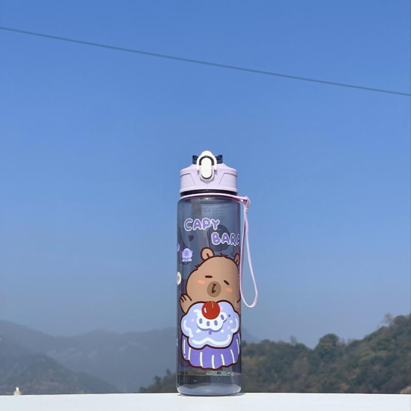 750ML Cartoon Cute Water Cup with Straw & Handle Sports Water Bottle Large Capacity Travel Water Cup for Fitness Sports
