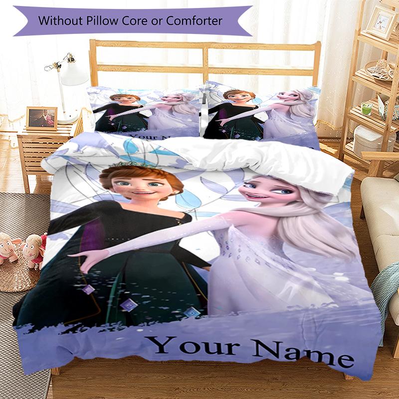 3pcs Custom Name Elsa Bedding Set Duvet Cover Closure Includes 1 Duvet Cover & 2 Pillowcases, Soft and Comfortable for All Seasons.