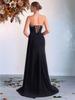 European & American Black Strapless Bodycon Dress with Slit & Rhinestones - Elegant Socialite Evening Gown