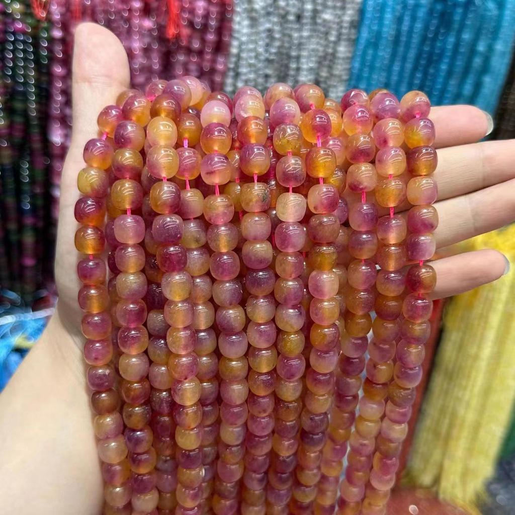 9x10 Natural Chalcedony Beads: Multicolor Morganite, Tourmaline, Amazonite Barrel Beads for DIY Jewelry