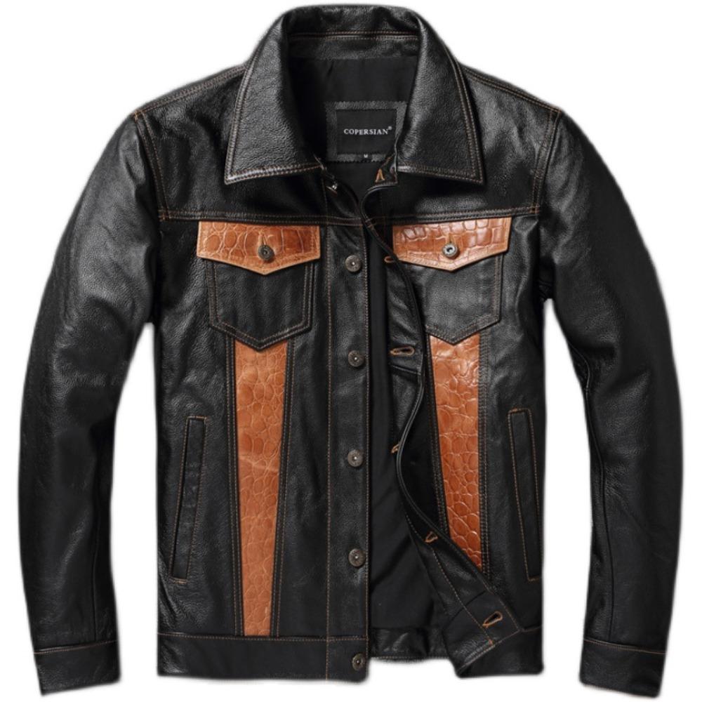 Chinese Size Classic 507 Men Leather Jacket Genuine Cowhide Vintage Slim Short Spring Autumn