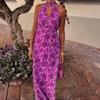 Summer New Women's Clothing, European and American Dresses, Elegant Casual Loose Plant Print Dresses