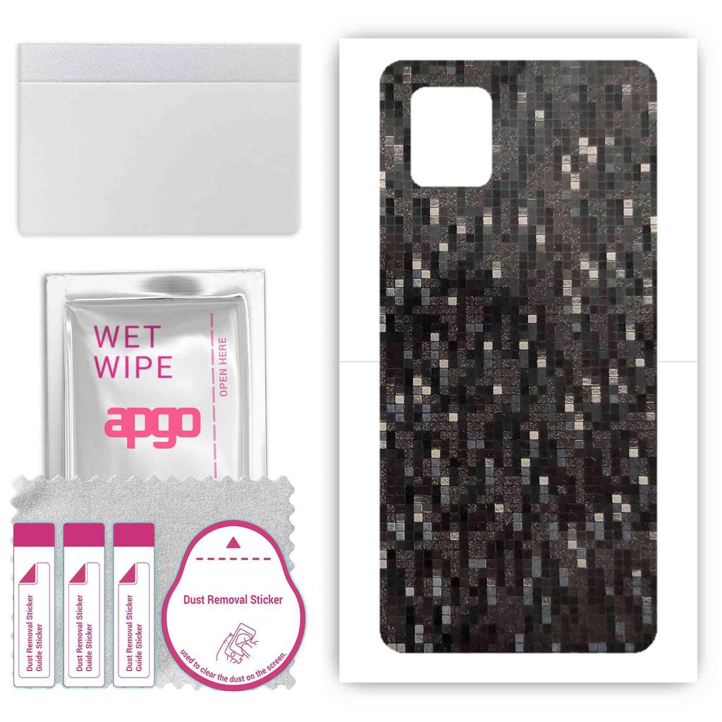 apgo Protective Skin Sticker for the back compatible with Samsung Galaxy Note 10 Lite, Wrap Film, Foil, Vinyl - Pattern Carbon Black Pixel
