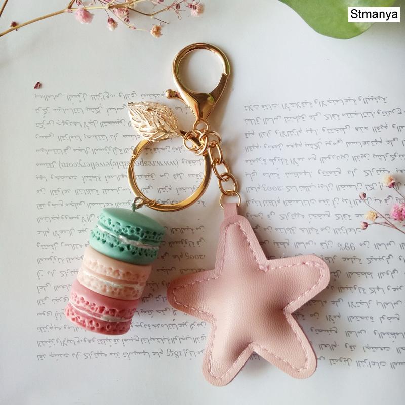 Neuer Kuchen Schlüsselanhänger Mode Auto Schlüsselanhänger Damen Tasche Anhänger Zubehör Frankreich Kuchen Macarons mit Eiffelturm Schlüsselanhänger Geschenk Schmuck