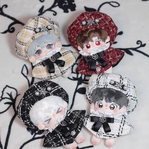 Niannyyhouse 10cm Plüschkleidungsset mit Poncho, Hut und Schal zum Anziehen für Baumwollpuppen (Weiß)