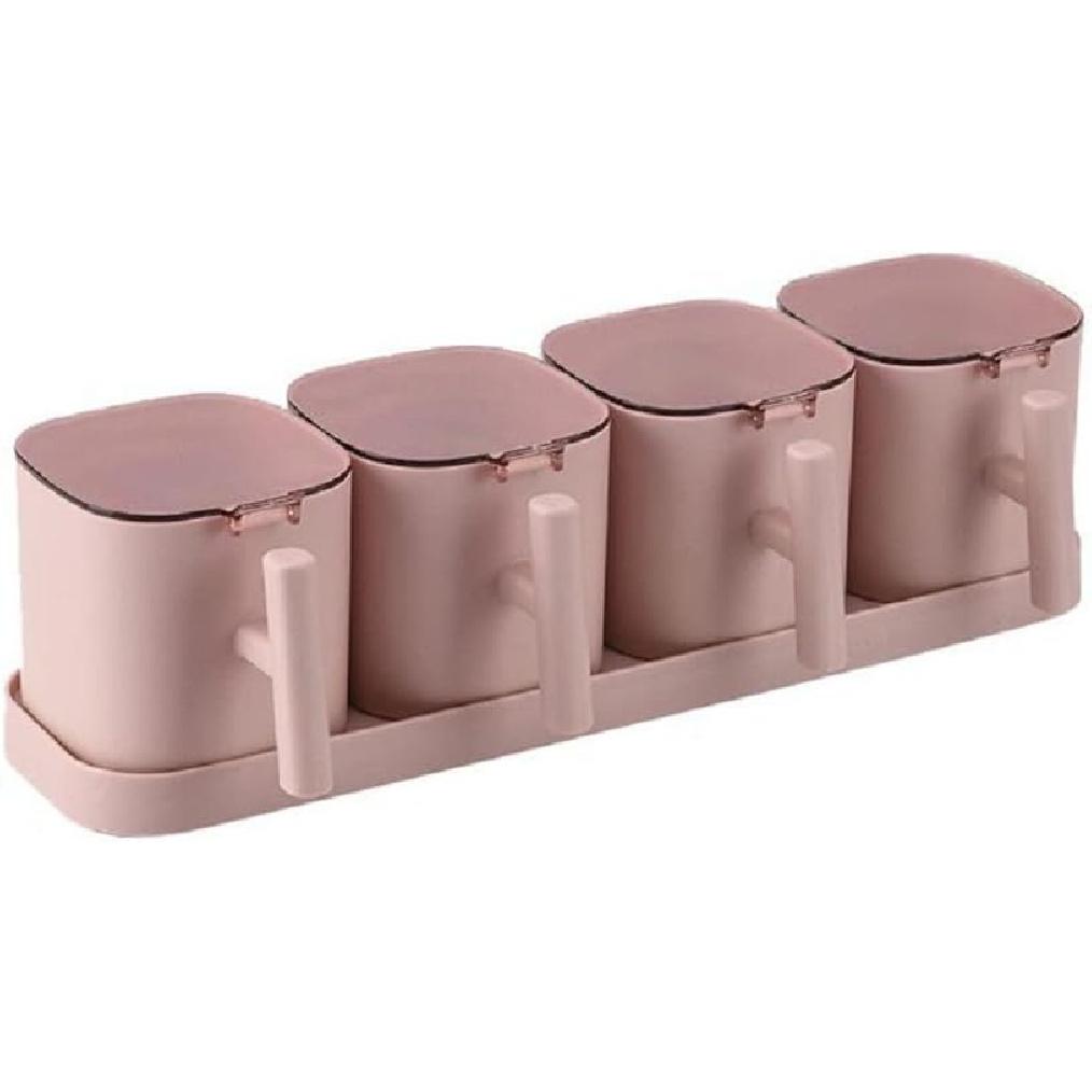 Pink 4-Piece Seasoning Box Set - Feminine Modern Style - Condiment Pots - 31 X 11 X 9CM / 12.2 X 4.33 X 3.54inches