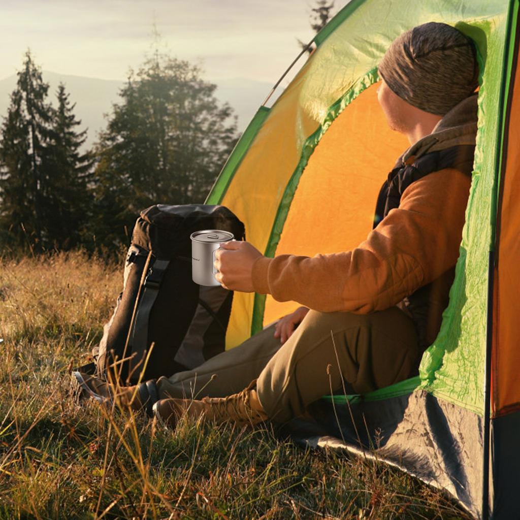 Outdoor Camping Ti 375ml Mug with Lid and Tea Filter Tea Cup for Camping Hiking Travel