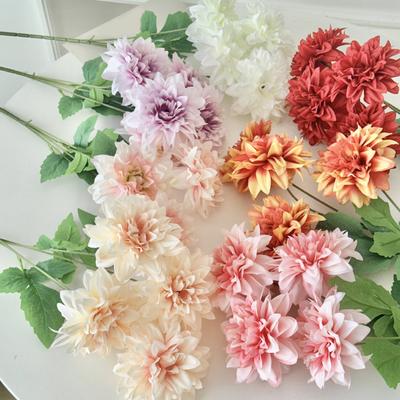 Artificial Dahlia Flowers with Stem, 4-Head Blooms Realistic Faux Silk Flower for Vase, Wedding Party Centerpiece, Home Table Decor