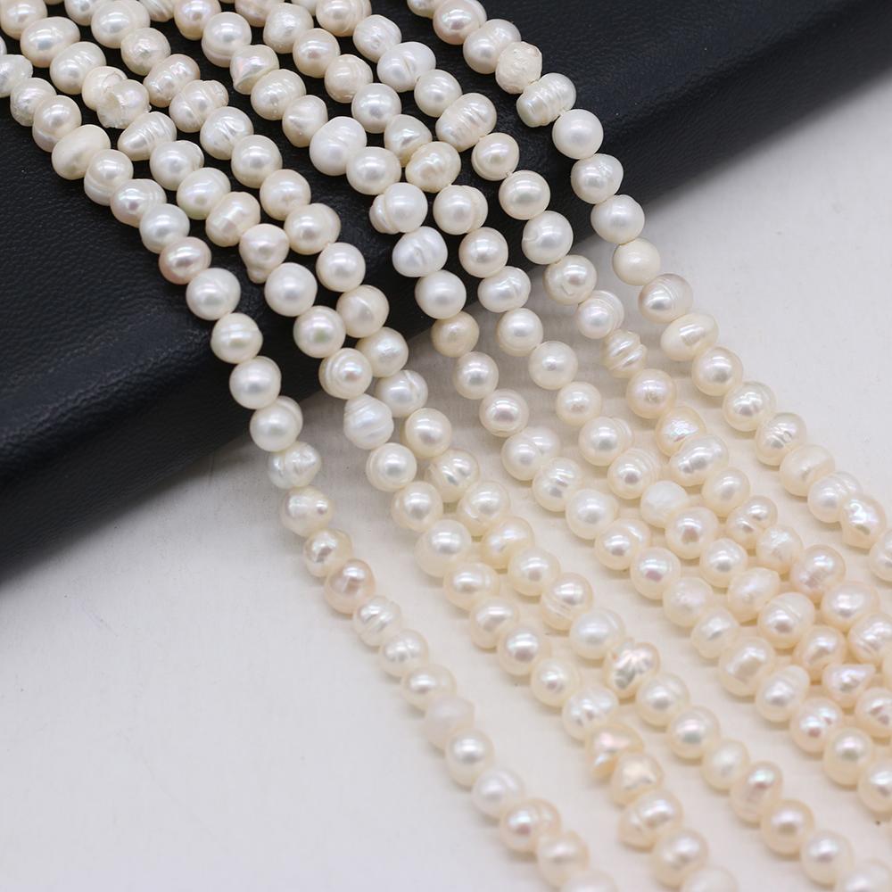 1String, 4-5mm White Natural Freshwater Near Round Pearls 36cm Loose Beads for Handmade Jewelry Craft Supplies, DIY Holiday Gifts