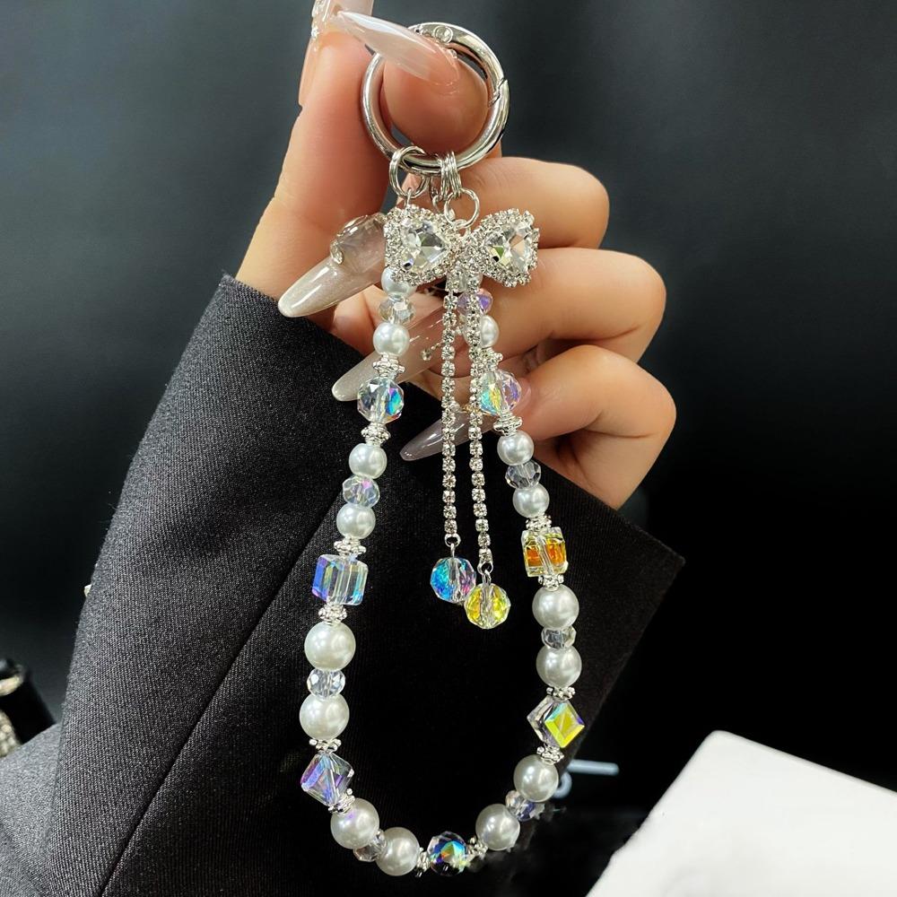 Bow Pendant Rhinestone Phone Straps Pearl Rhinestone Phone Rope  Girls New Year Gift