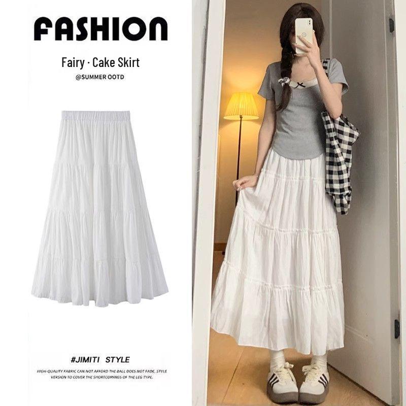 

Women s High Waist A-Line White Midi Skirt - Summer 2025 Slimming Spring/Autumn Ballet Inspired Puffy Cake Skirt Small