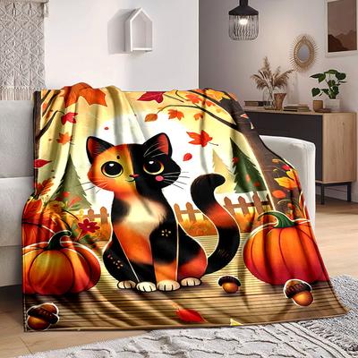 1 Stück Herbst Katzenmuster Decke - Leichte Flanell Überwurfdecke für Sofa, Bett, Wohnzimmer, Büro, Outdoor-Reisen, Camping, Weich für alle Jahreszeiten103