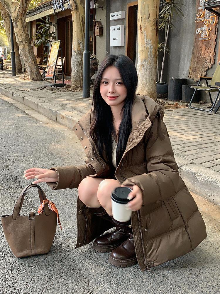 2024 winter new down jacket women's medium and long Korean version fashion waist slim and thin thickened white duck down jacket