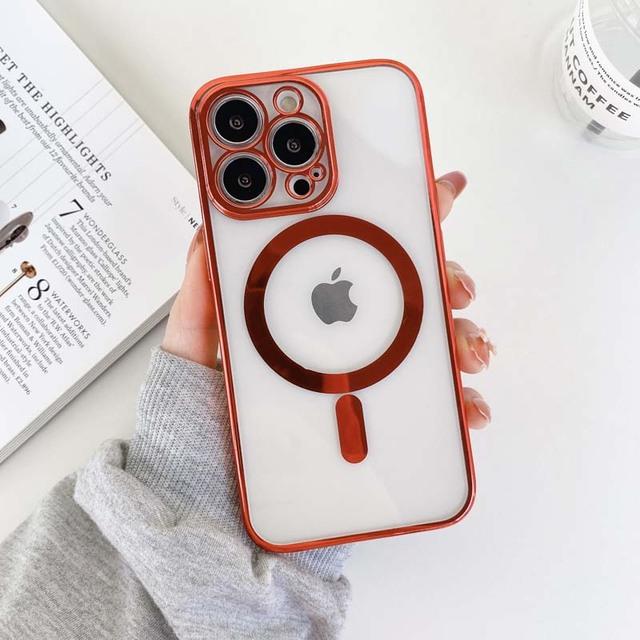 

Роскошный прозрачный чехол с магнитной беспроводной зарядкой для Iphone 11 12 13 14 Pro Max Mini X Xr Xs 7 8 Plus Se 2020 противоударный чехол красный