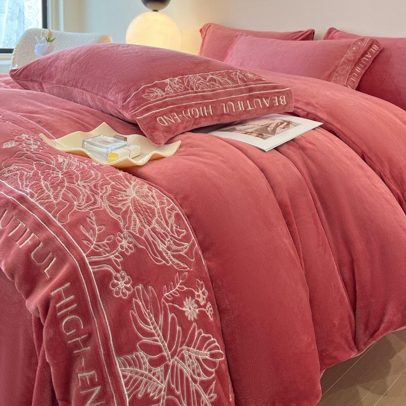 Thickened Milk Fleece Bed Four-Piece Light Luxury High-End Coral Baby Fleece Quilt Cover Bed Sheet Mattress Bedding