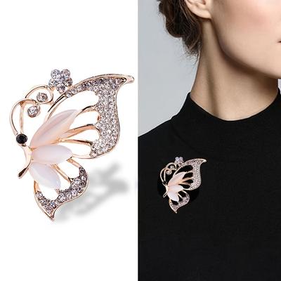 1pcs Elegant Rose Golden Butterfly Brooch with Sparkling Synthetic Crystals Floral Accents Luxurious Fashion Accessory for Coats Scarves Perfect Gift
