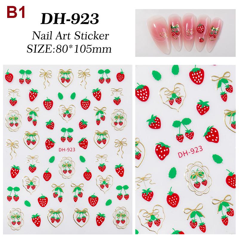 Fresh Sweet Fruits Strawberry Cherry Bowknot Love Heart Bow 5D Nail Art Stickers Self Adhesive Decorations Nail Manicure Decal