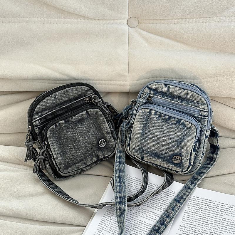 Borsa Quadrata Piccola Borsa da Donna per Cellulare Borsa a Spalla in Denim Borsa a Tracolla da Pendolare