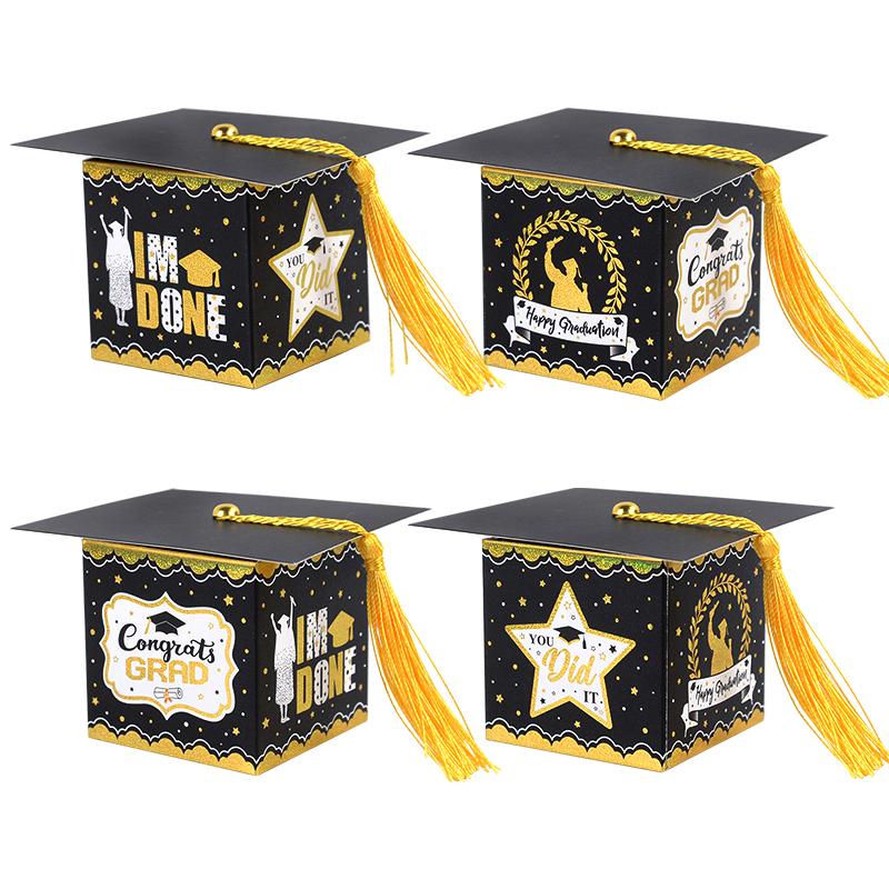 

5/10Pcs Bachelor Hat Cap Candy Box Graduation Cookie Gift Packaging Boxes Bag 2025 Grad Congratulation Party Favors Supplies 5pcs