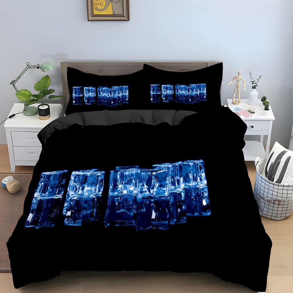 Ice Cube Duvet Cover Set 3D Ice Pattern Twin Queen Bedding Set Microfiber Summer-Cool Comforter Cover for All People 2/3 Pieces