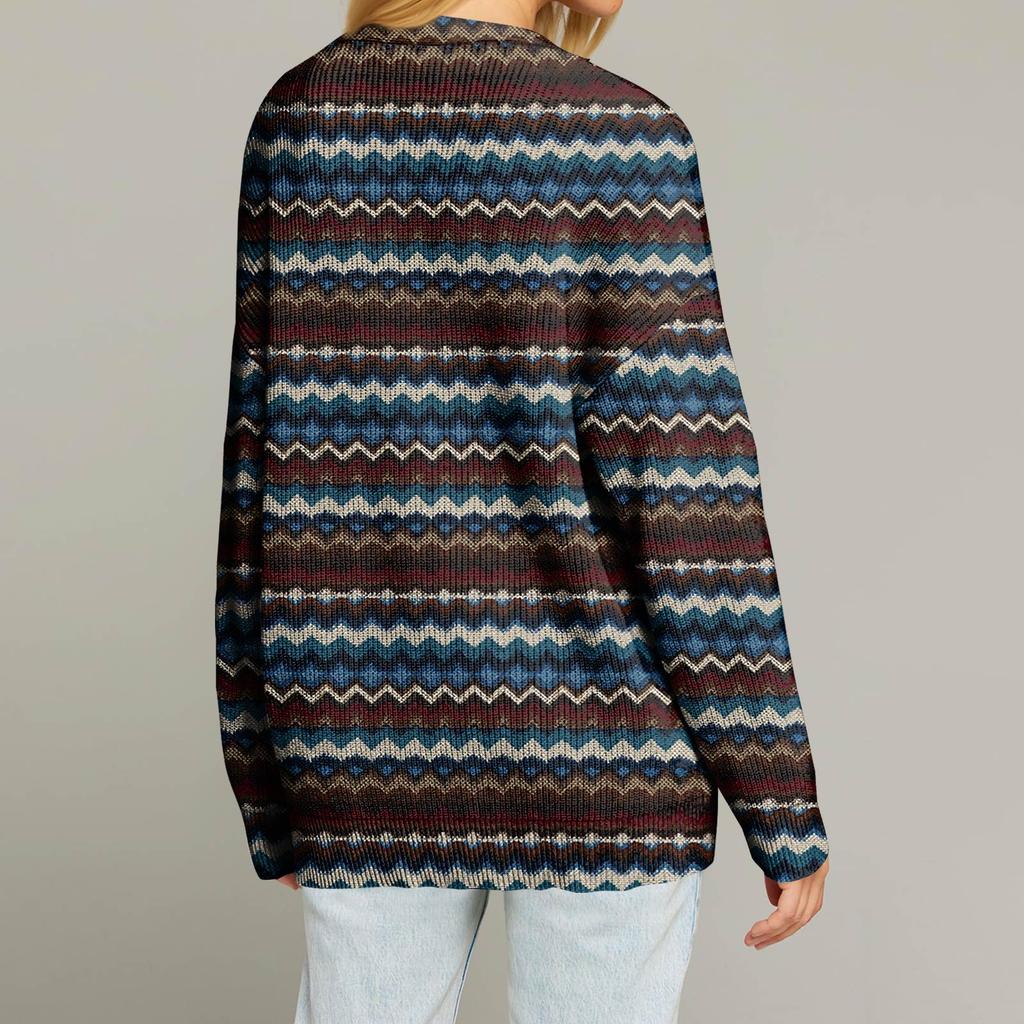 Women's Fashion Long Sleeve Christmas Print V-Neck Button Loose Cardigan Top
