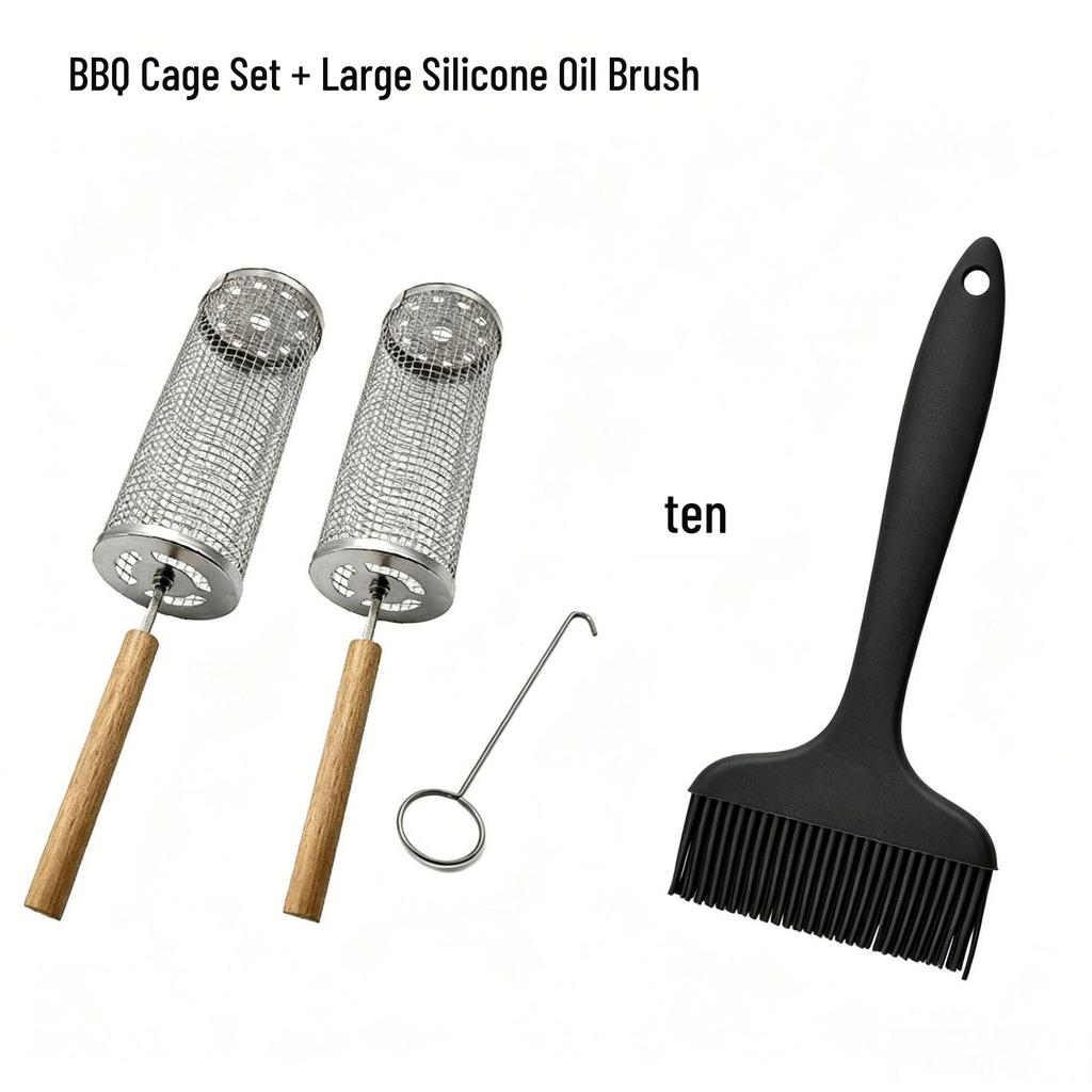 Portable Round 304 Stainless Steel BBQ Grill with Wooden Handle