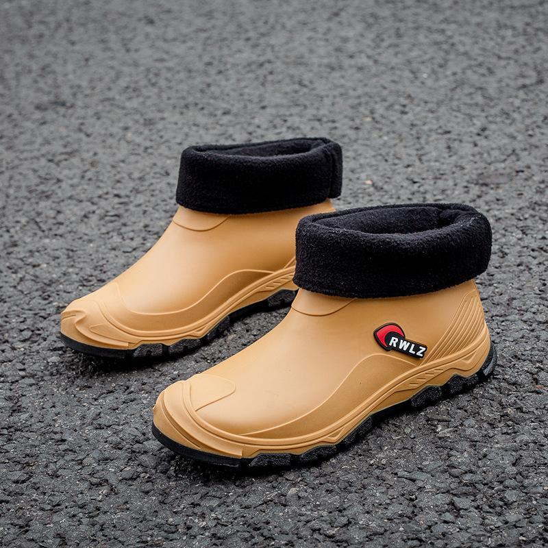 Winter Fur Rain Boots Men Fashionable Non Slip Waterproof Rubber Shoes Fishing Work Car Wash Resistant Water Boots