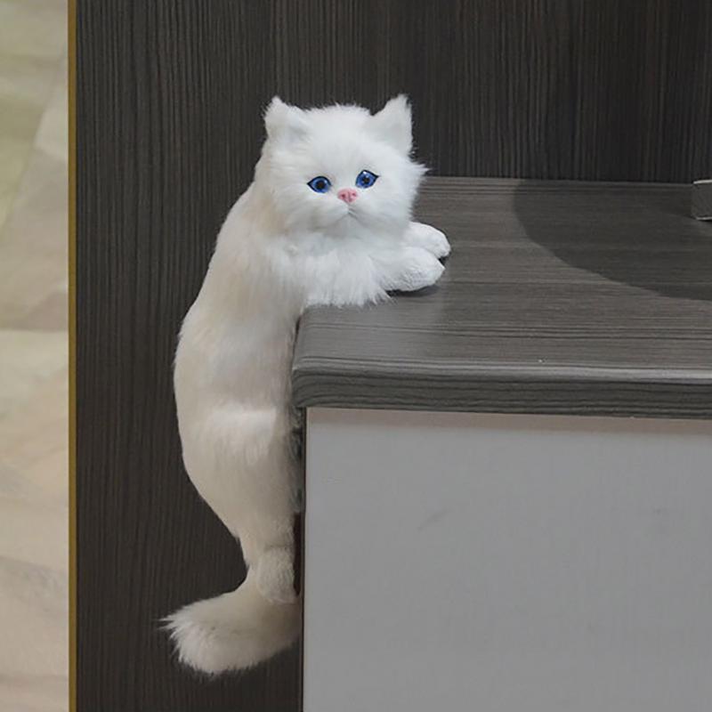Realistic White Plush Cat Figurine for Home Decor with Hanging Design